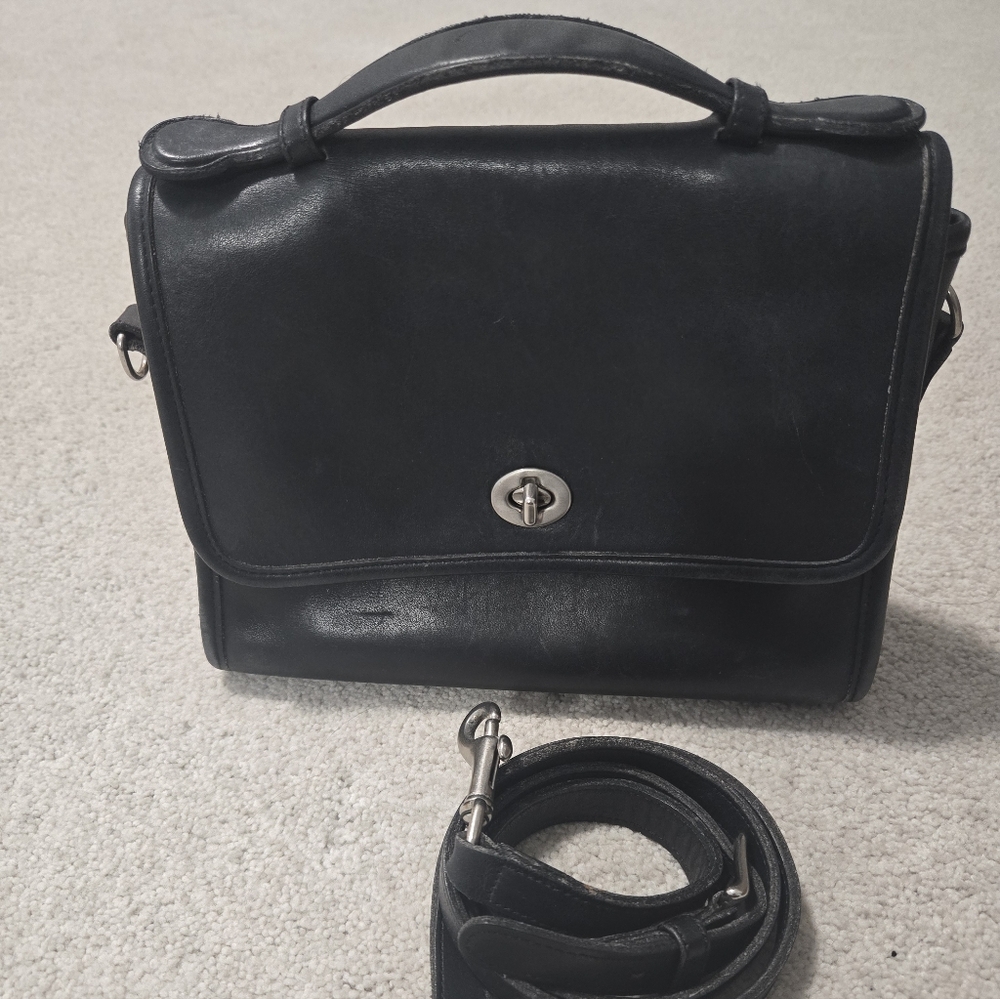 Coach Black Leather Bag with Silver Zipper